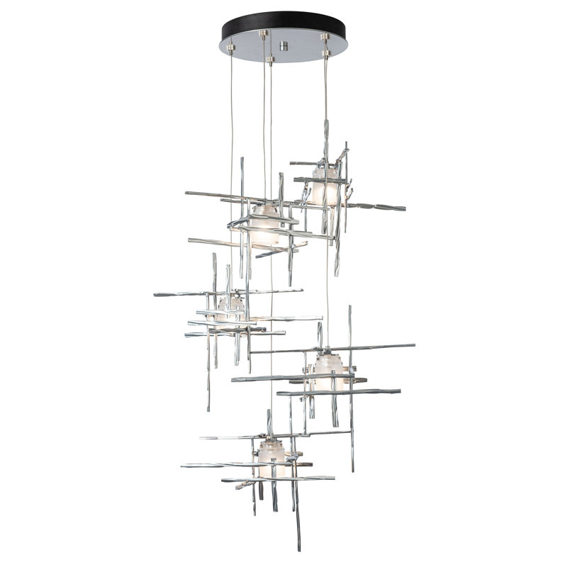 Tura 5 - Light Cluster Pendant, 50" - 130", Seeded Clear, Sterling