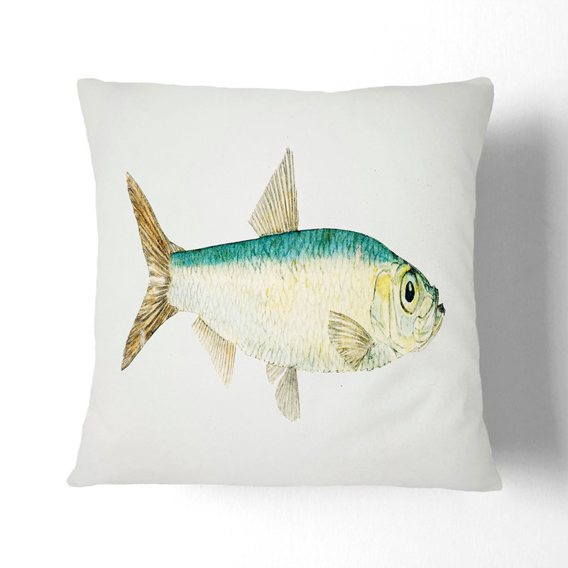 Illustration of a Pilchard by F.E. Clarke Cushion with Filling, Black, 55cm H x 55cm W x 20cm D