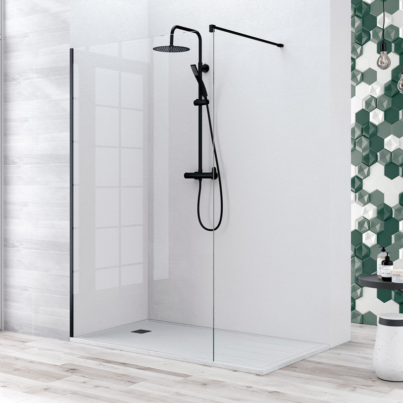DAX Rio 28" W x 77" H Fixed Shower Screen Door, Matte Black