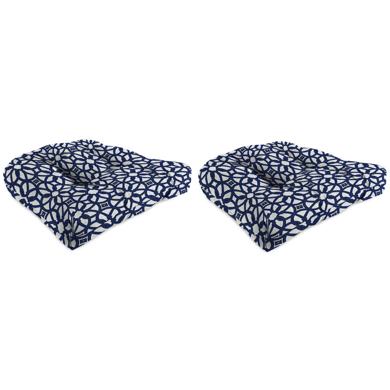 Contoured Outdoor Wicker Seat Cushion, Luxe Indigo Polyester