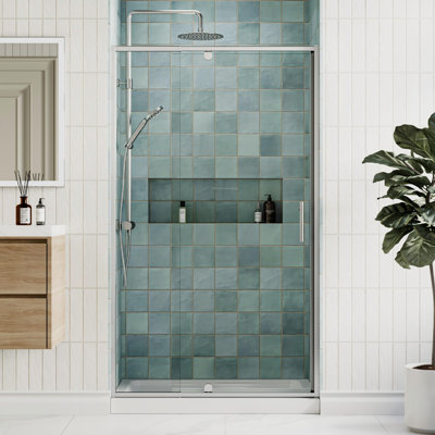 Porte de douche pivotante semi-sans cadre 38 x 42 po x H 71 po avec verre trempé transparent de 1/4 po (6 mm)