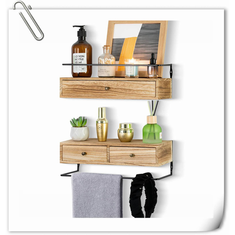 Calogera 2 Piece Wood Floating Shelf, Natural Wood