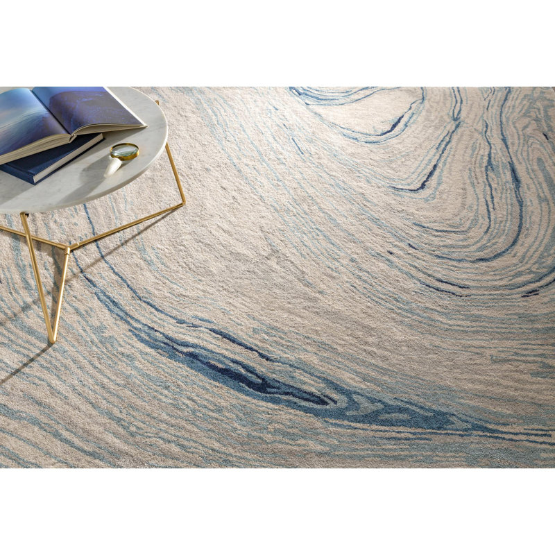 Elaenor Abstract Hand-Tufted Blue/Beige Area Rug, Rectangle 12' x 15'