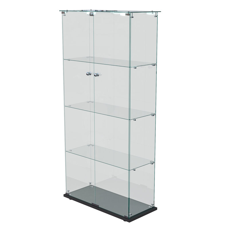 64.1" Glass Display Cabinet With 3 Shelves, Floor Standing Curio Display Cabinets With LED And 2 Doors, Modern Display Case For Living Room Bedroom
