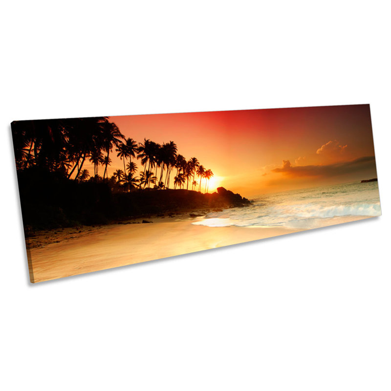 Sandy Beach Sunset Tropical Sun by Unknow - Wrapped Canvas Panoramic Print, 60.96cm H x 182.88cm W x 4cm D