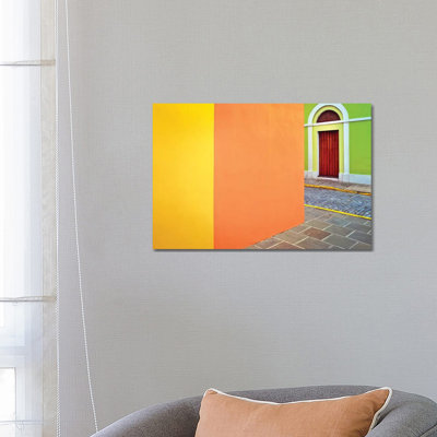 Caribbean, Puerto Rico, San Juan. Door And Colourful Building Walls by Jaynes Gallery - Wrapped Canvas Print