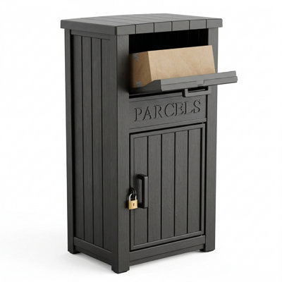 Boîte de livraison de colis verrouillable, casier à colis de grande capacité avec résine résistante aux intempéries, noir