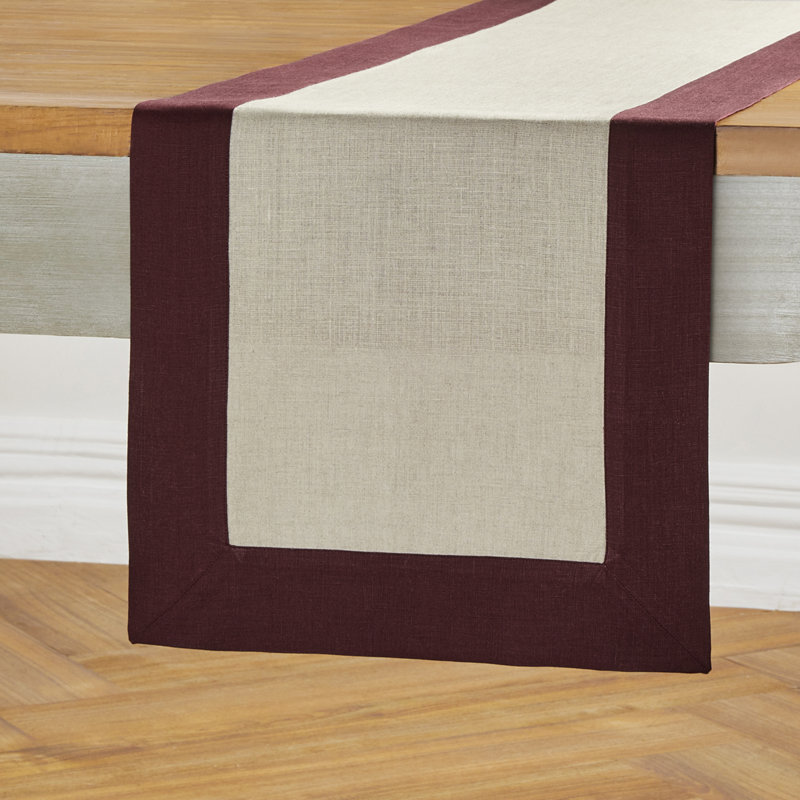 Contempo - 100% Pure Linen Table Runner, 48" x 14", Burgundy/Natural