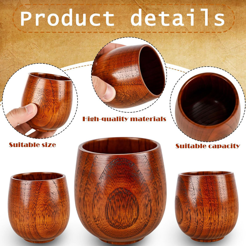 12 Pieces Wooden Tea Cup, Wood Coffee Mug, 6 oz