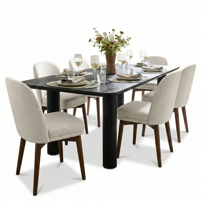 Ensemble de salle à manger 7 pièces pour 7 personnes moderne noir, Beige