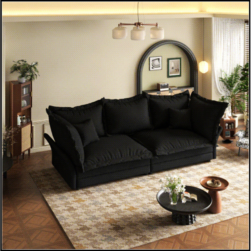 Canapé rembourré moderne à assise profonde avec plusieurs grands coussins moelleux pour un confort et un style ultimes, Noir