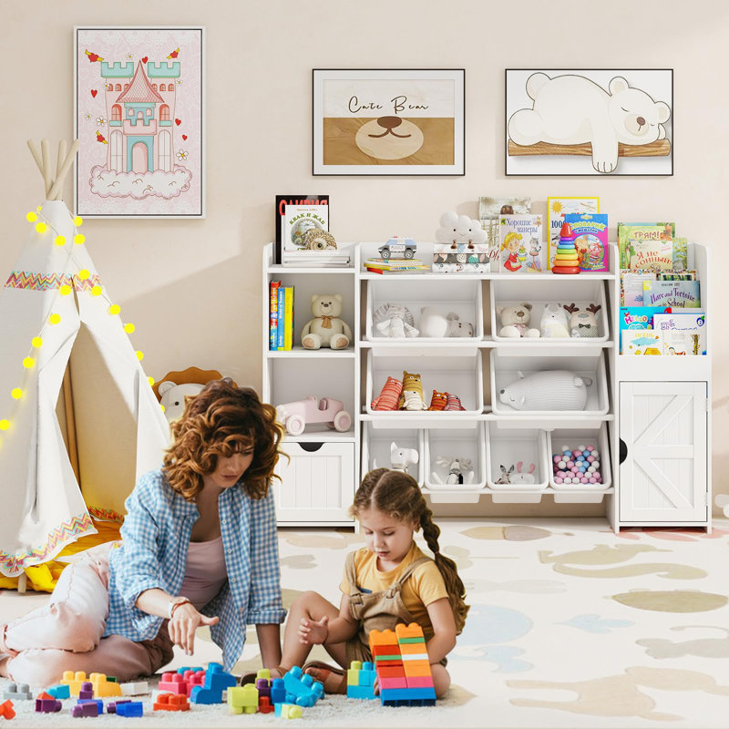 Tiered Bookshelf And 7 Storage Cubbies, White