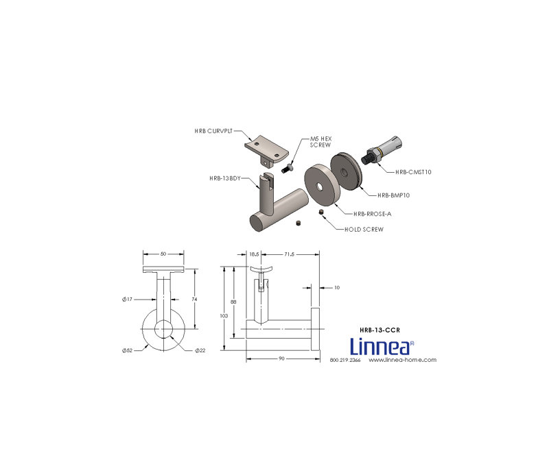 Concrete Mount Handrail Bracket with Round Rose and Curved Plate, Satin Stainless Steel