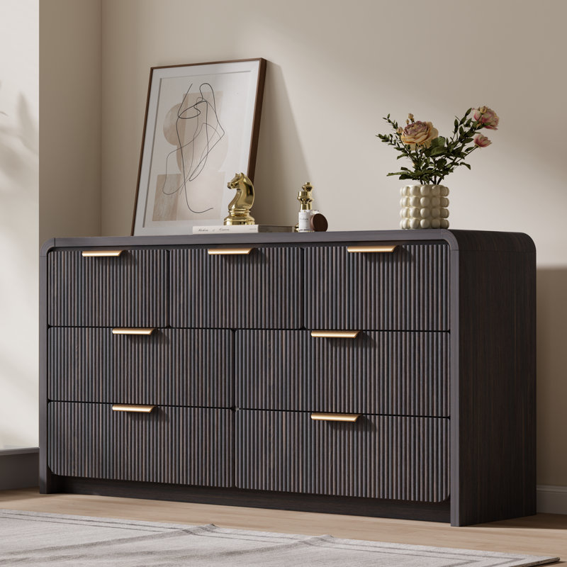 Commode moderne à 7 tiroirs de 130 cm de large pour chambre à coucher, commode double en bois, Black Walnut