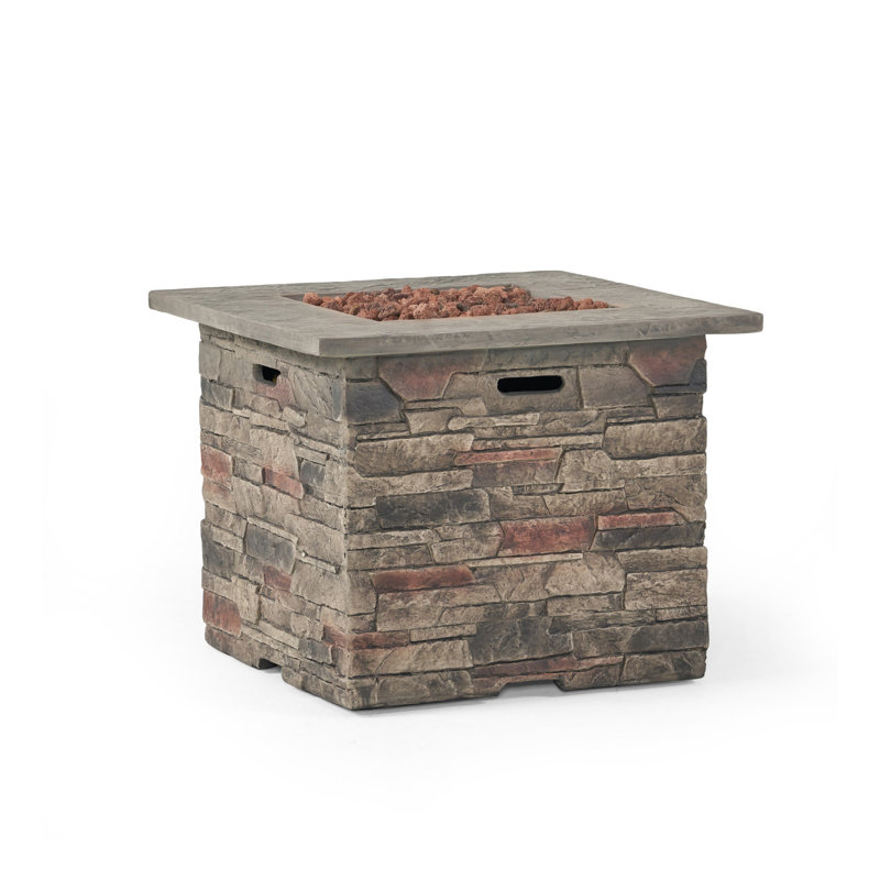 32'' stone square mgo fire pit w/ grey top- 40,000 btu