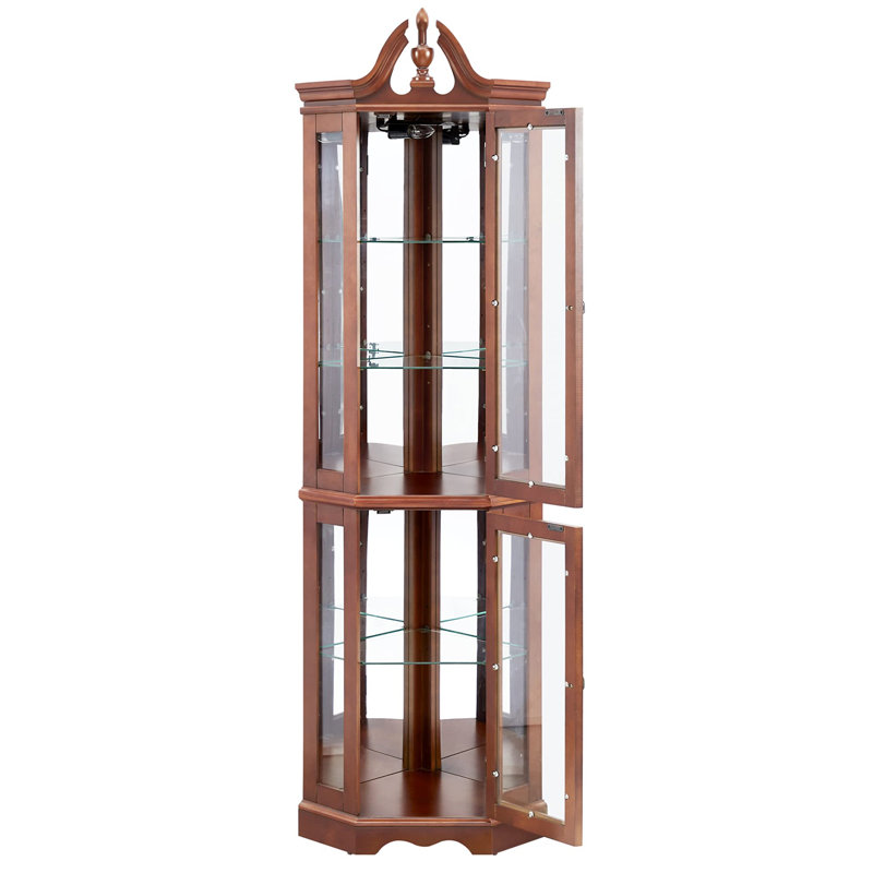 Vitrine de coin en noyer avec lumières