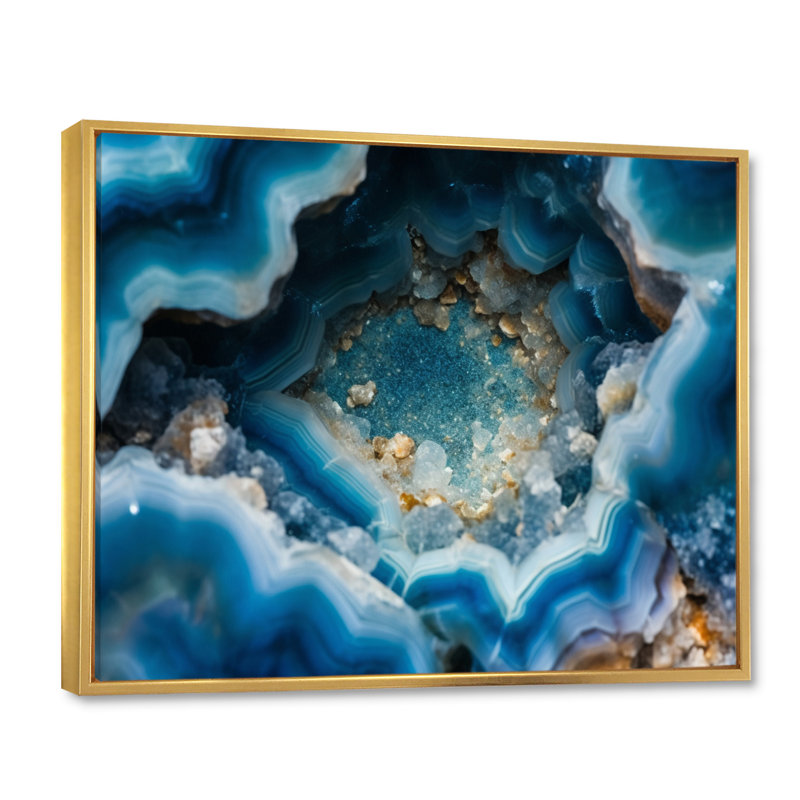 Geode Gems I - Décoration murale géode en pierre, Cadre flottant doré, H 30 po x l 40 po x P 1,5 po