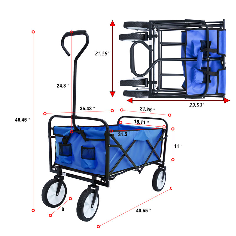 Chariot de magasinage pliable avec roulettes, Bleu, H 46,46 po x l 40,55 po x P 21,26 po