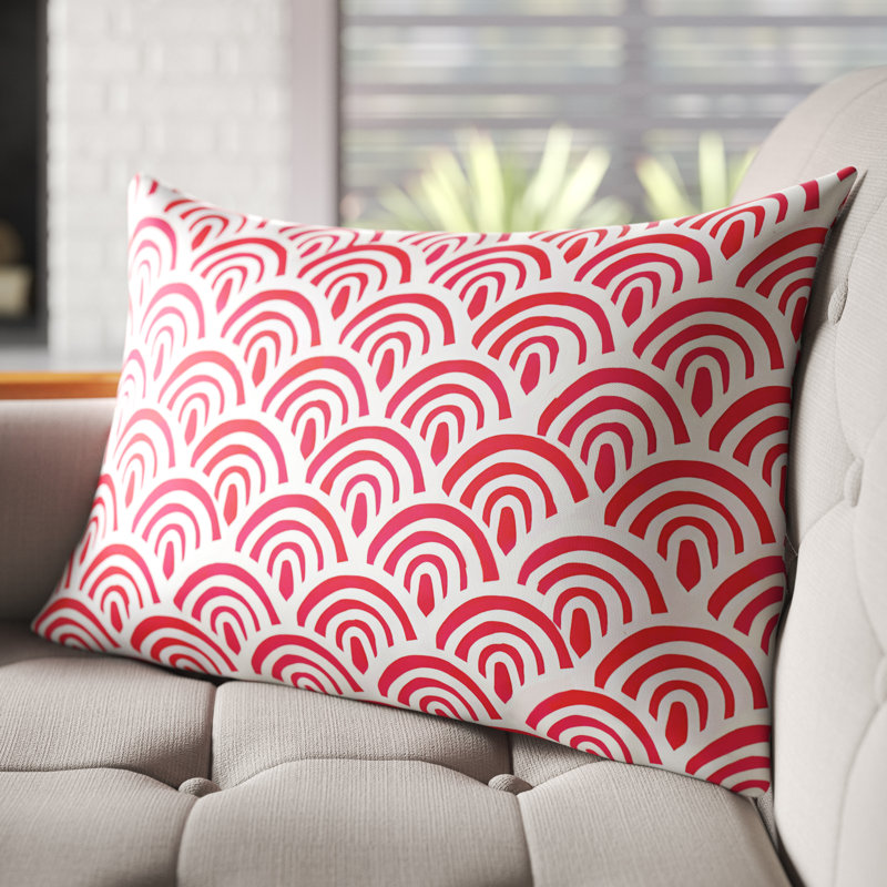 Abstract Outdoor Throw Pillow, White/Pink, Polyester