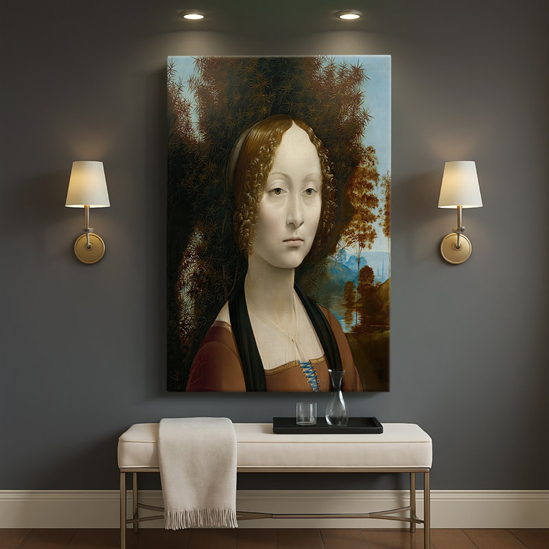 Portrait de Ginevra de «Benci», toile tendue par Leonardo Da Vinci, 32 x 48