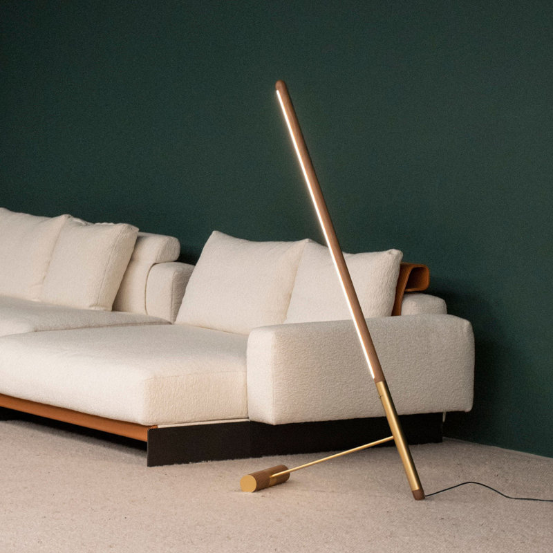 Linea LED Floor Lamp, Brass, Walnut