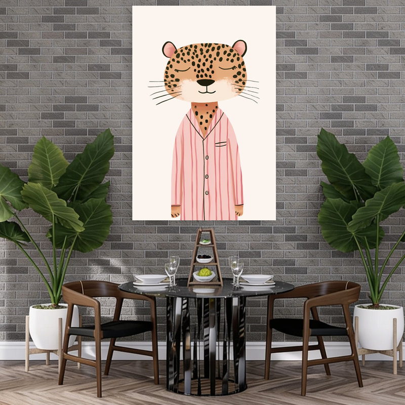 Sleepy Leopard Pajamas Peaceful Contemporary Cat Animal Wall Art Print by Mathieu - Wrapped Canvas Print