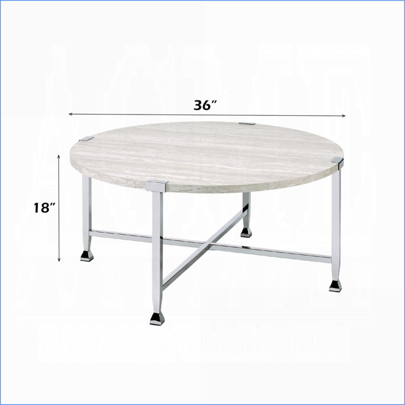Table basse ronde en chêne blanc pour le salon - structure chromée, support en X stable