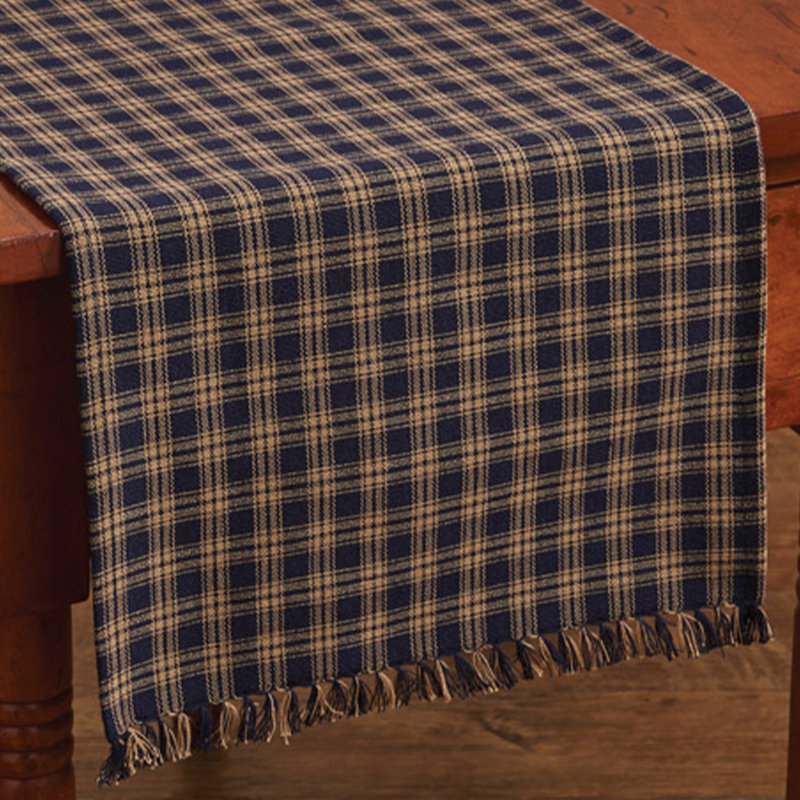 Alfiee Rectangular Plaid Table Runner, Navy, 54" x 13"