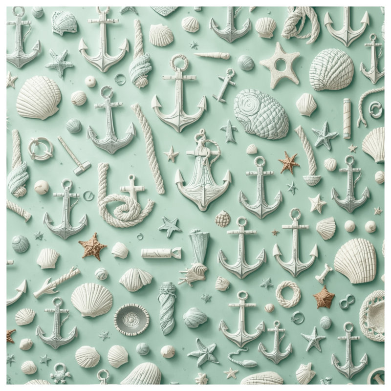 Couvre-lit matelassé Shells Anchors Rope Seashells, Très grand lit