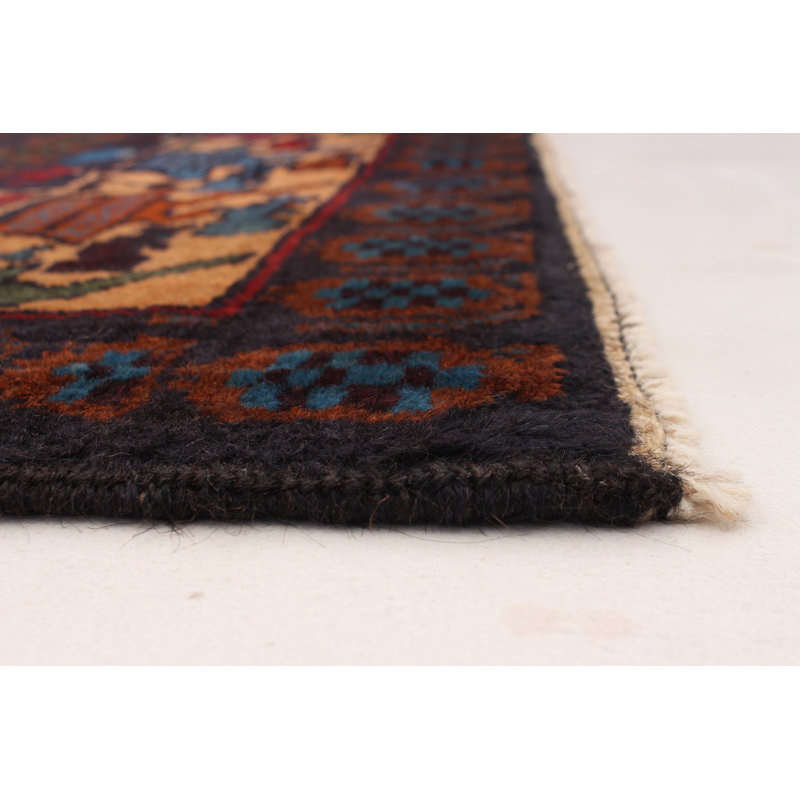 Tapis bleu marine en laine noué à la main de conception unique 4 pi 1 po x 6 pi 8 po Rotherhithe