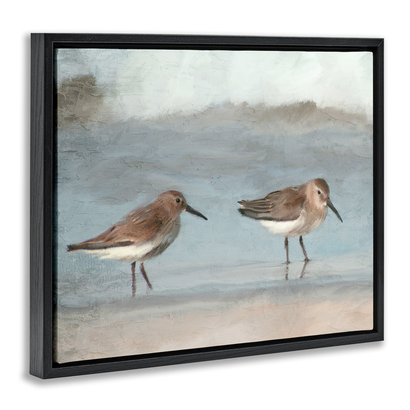«Little Two Sandpiper pair Floater», art mural par Kim Allen, H 17 po x l 21 po, Cadre flottant noir de jais