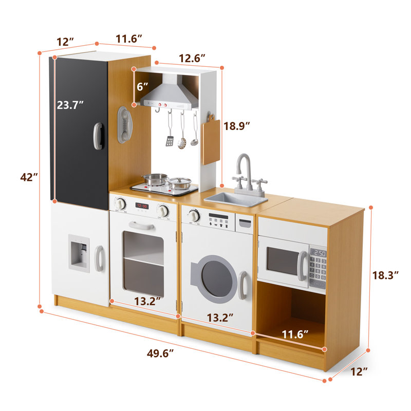 Beige and White Wooden Kids Play Kitchen Set with Real Sound and Light