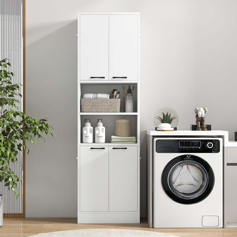 Costway 75" Bathroom Storage Cabinet With 4 Doors & 2 Open Compartments Freestanding, White