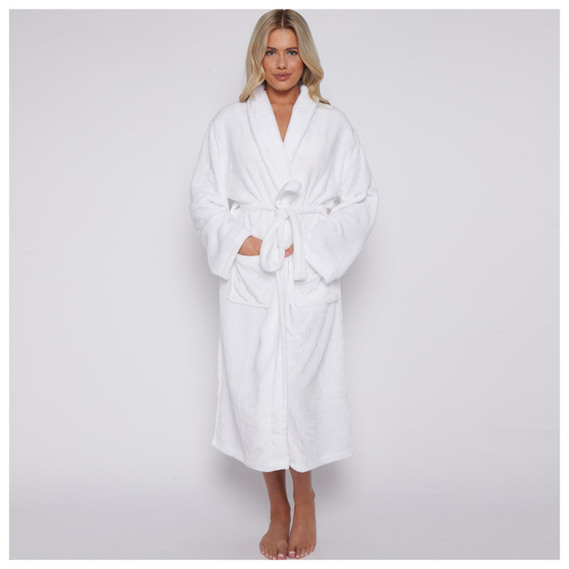 Gender Neutral Mid-Calf Bathrobe with Pockets, White