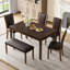Ensemble de table de salle à manger 6 pièces avec banc et chaises de style rustique campagnard-2076301282-2076301280-2076301286