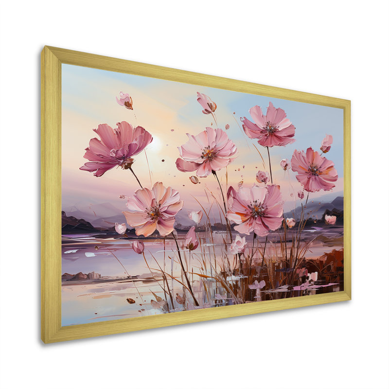 «Beautiful Flower Carnations Field», reproduction sur toile, H 34 po x l 44 po x P 0,5 po, Cadre doré simple