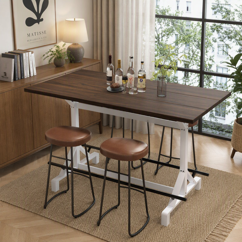 Table haute rectangulaire robuste en métal avec repose-pieds pour cuisine, salle à manger, bar à domicile (1 table seulement)