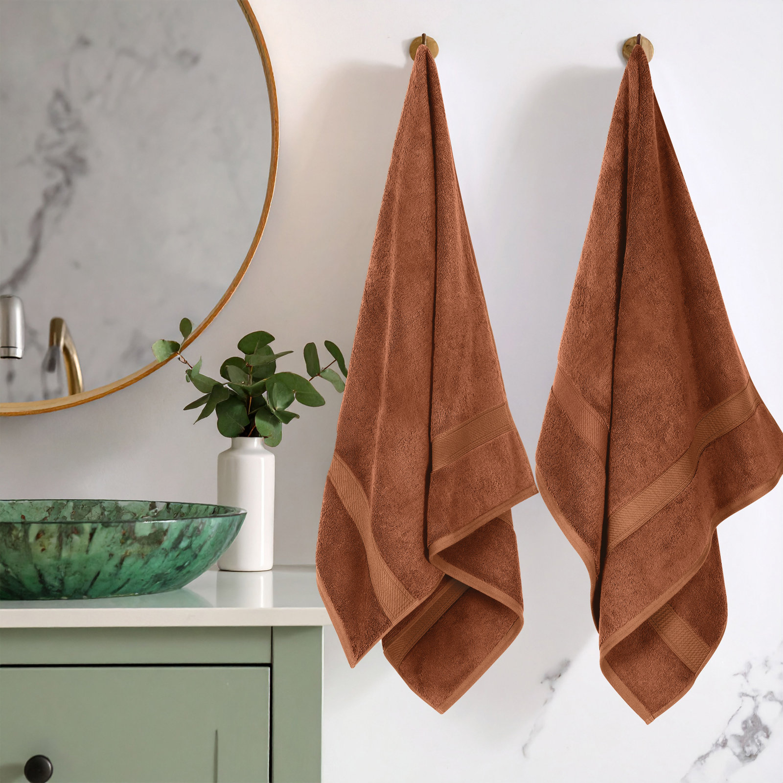 Renata 800 GSM 2 Piece Certified Egyptian Cotton Bath Towel Set , Rust