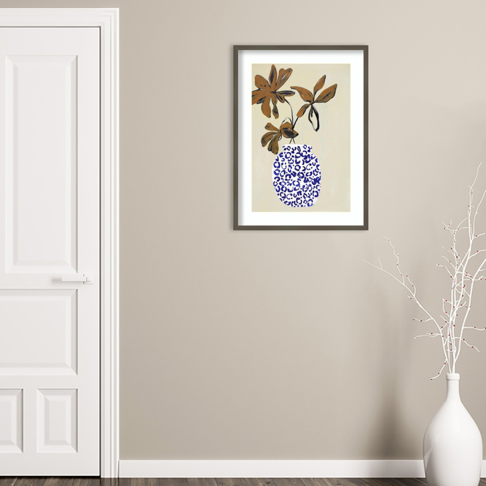 Blue and Brown Floral Ambience Photo Print, 33" H x 24" W x 1" D, Gray