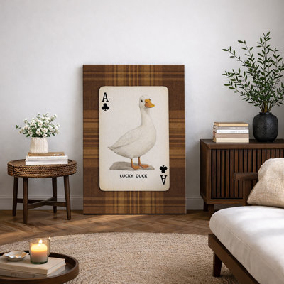 Lucky Duck Playing Card Artwork, Whimsical Farmhouse Room Pictures, Framed Canvas Giclee Print Wall Art