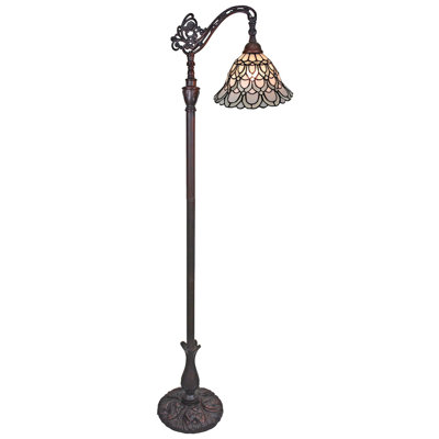Lampe sur pied de 62 po de forme traditionnelle brune avec abat-jour en verre teinté blanc