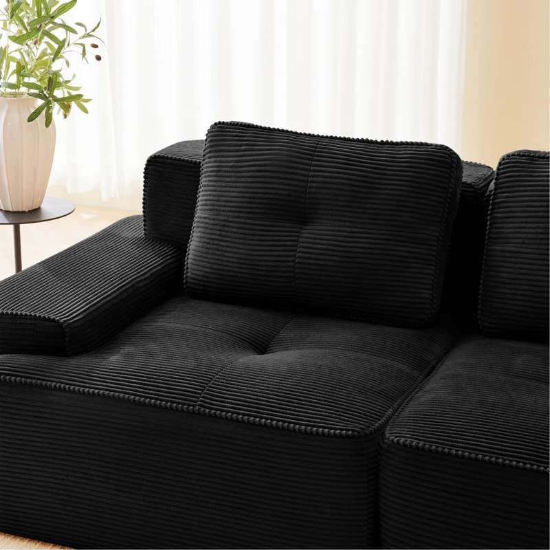 " Corduroy Sofa, 117.32" W, Black Corduroy