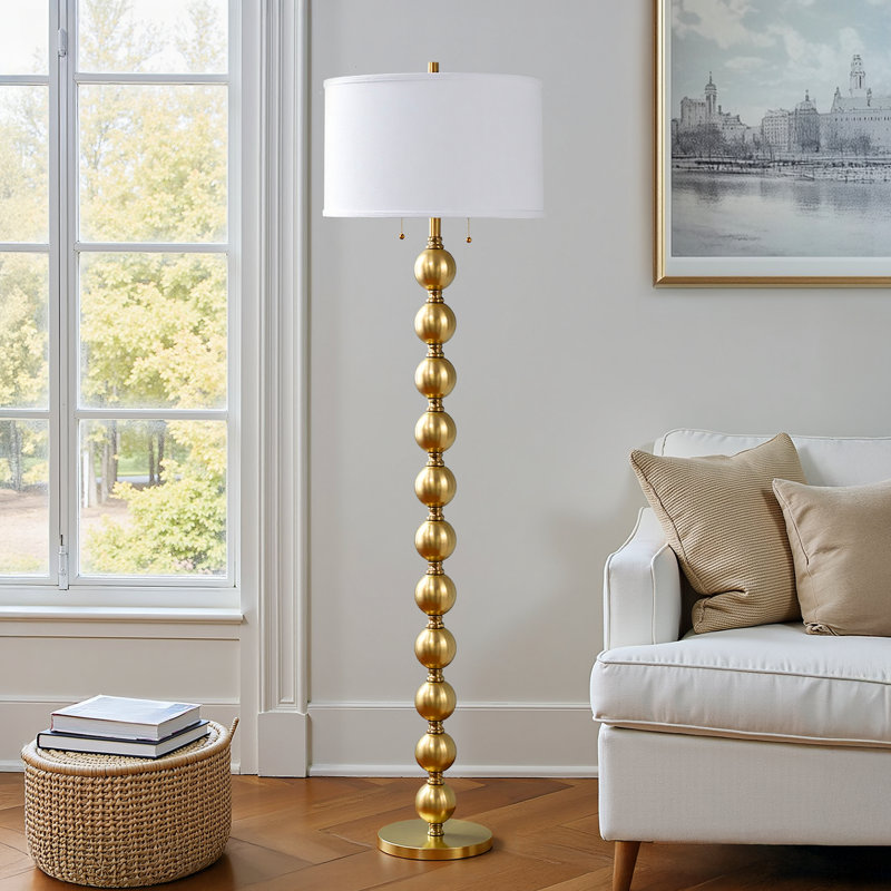 64'' 2-Lights Sculptural Metal Traditional Floor Lamp, Gold