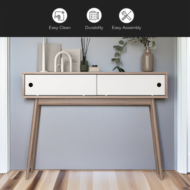 Entryway Table With 2 Carved Panel Drawers, Console Table With Storage Space And Wood Legs,Sofa Table Behind Couch For Hallway, Living Room