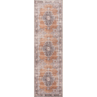Nile Tarifa Bohemian Medallion Machine Washable Flat Pile Rust Rug