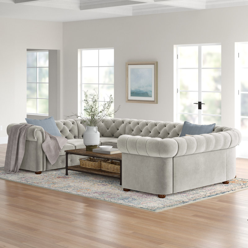Huskins Velvet U-Shaped Sectional Symmetrical, Gray Velvet