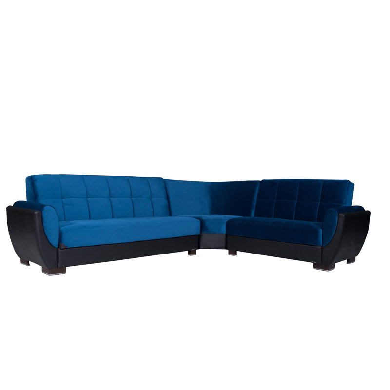 Annalice Air Reversible L-Shaped Sleeper Sofa Sectional w/ Storage Seats for Living Room, Emerald Blue Microfiber/Microsuede