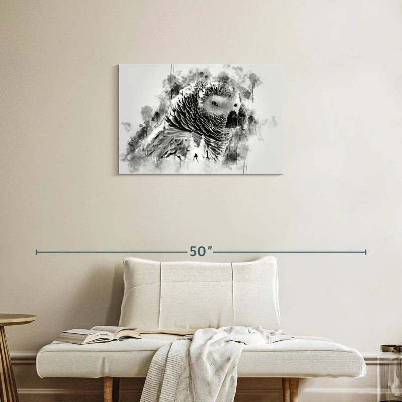 Brampt perroquet gris d'Afrique noir et blanc, H 20 po x l 30 po