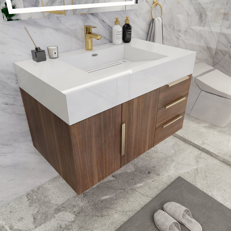 Ensemble de meuble-lavabo simple mural 35,5 po Glasgow, Bois de rose