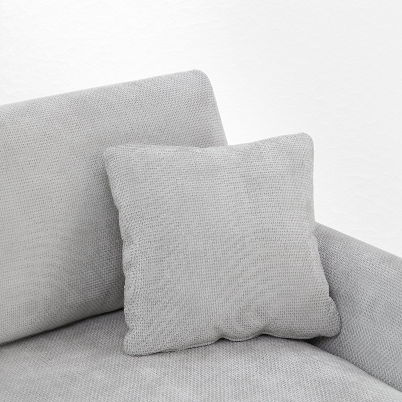 Canapé modulaire en L 3 pièces rembourré, Chenille gris pâle